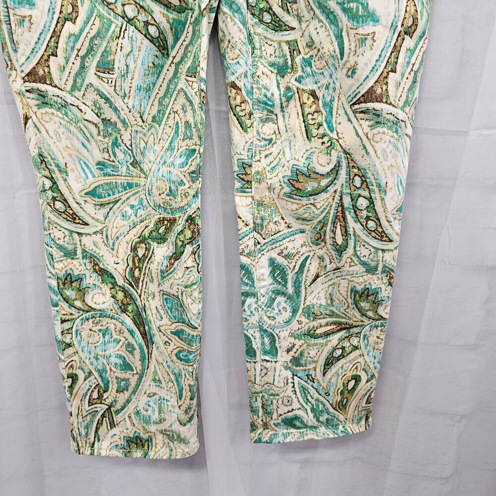 Chico's Pants Green Paisley Festival Boho Summer Grunge Crop Straight 1 (M/8) - Picture 8 of 14